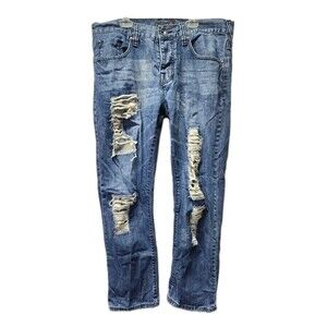 Vtg Guess Jeans Dark Blue Tapered Leg Pencil Pocket Men's Denim Size *32x36